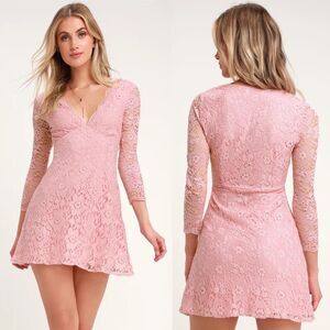 Lulus Women S We Will Dance Dress Blush Pink Floral Lace Scallop V Neck NEW
